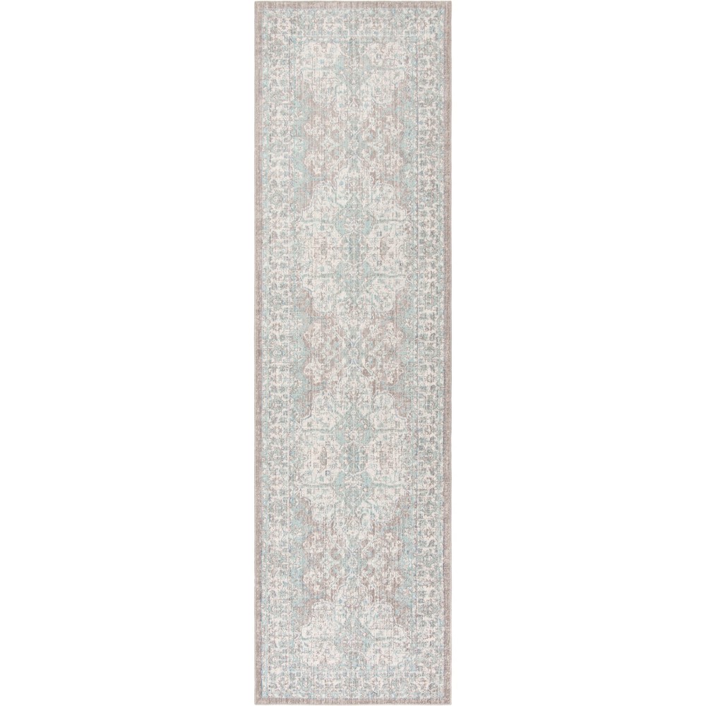 3'X12' Medallion Loomed Runner Light Gray/Aqua (Light Gray/Blue) - Safavieh
