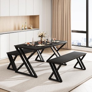 Whizmax Dining Table Set for 4, Kitchen Table with Sturdy Metal Frame, Rectangular Dining Room Table Set with 2 Benches for Kitchen, Dining Room - 1 of 4