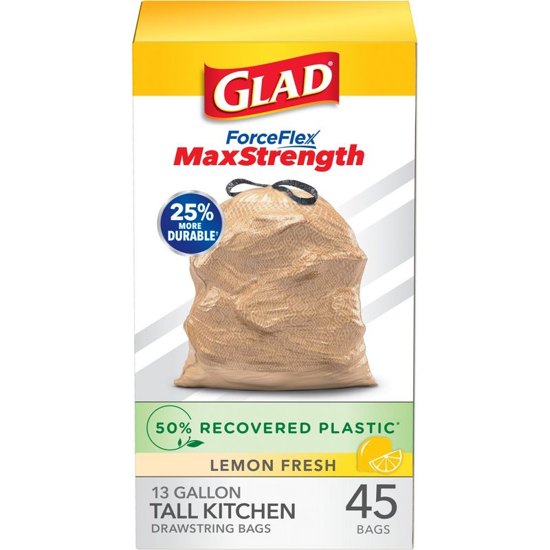 Glad ForceFlex MaxStrength Recovered Plastic Trash Bag - Lemon Fresh - 13 Gallon/45ct, 1 of 17