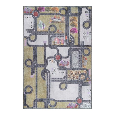 Image of Country Road Kids Playroom Nursery Indoor Area Rug, 5'6"x8'7", Mossy Gold - Blue Nile Mills