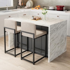 Set of 2 Modern Upholstered Barstools with Backs, Counter Height Stools with Metal Legs & Faux Leather for Kitchen Island Dining Room - 1 of 4