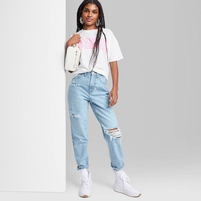 High Rise Denim Wide Jeans W/ Straps