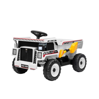 12V Kids Ride On Dump Truck, Electric Car Toy for Toddlers with Electric Dump Bed Shovel Spring Suspension Music LED Lights