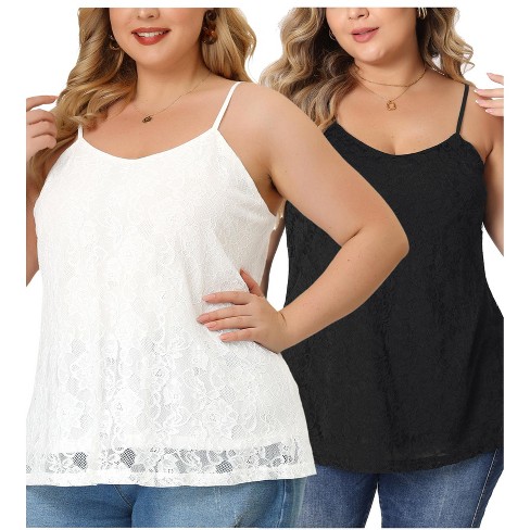 Plus Size White Lace Trim Cami Top