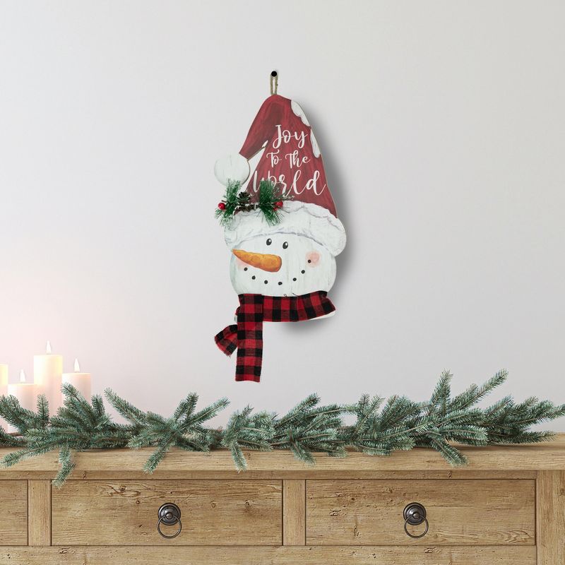 Northlight 16.5" Joy to the World Snowman in Santa Hat Christmas Wall Decoration, 2 of 6