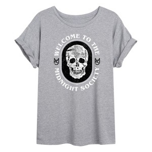 Women's - Are You Afraid of the Dark - Welcome To The Midnight Society Skull Oversized Graphic T-Shirt - 1 of 4