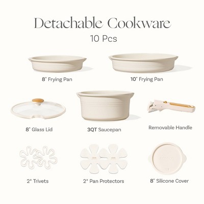 Carote 10pc Nonstick Cookware Set with Detachable Handle White