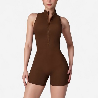 Anna-Kaci Active Women's Sleeveless Zip Front Active Romper with High Neck and Fitted Stretch Fabric