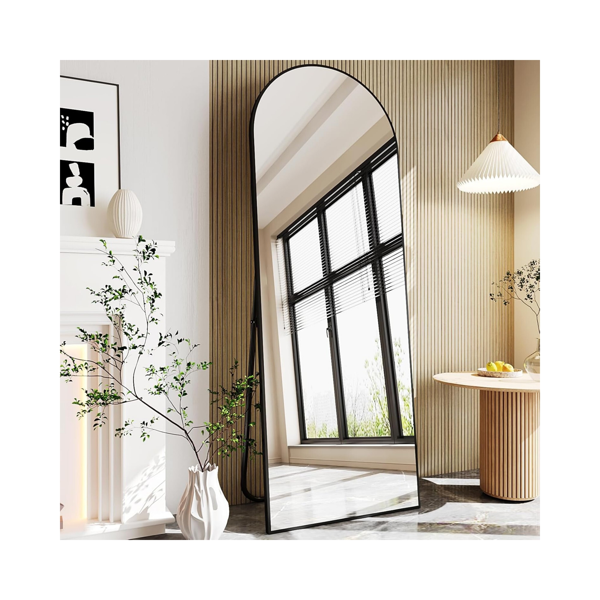 BEAUTYPEAK 64"x 21.36" Full Length Arched Full Body Floor Mirror with stand, Black