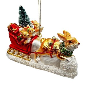 Enchanting Hare and Sleigh Glass Christmas Ornament, Elegant Hand Blown Tree Decor| OrnamentallyYou - 1 of 4