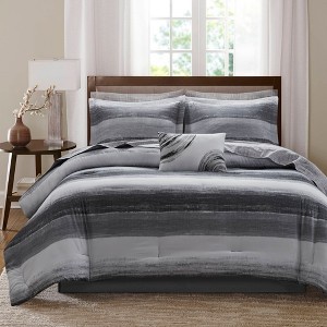 Gracie Mills Ianne Modern Watercolor Stripe Comforter Set with Cotton Bed Sheets - 1 of 4