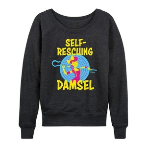 Women's - Disney - Self Rescuing Damsel Lightweight French Terry Wide Neck Long Sleeve Shirt - 1 of 4