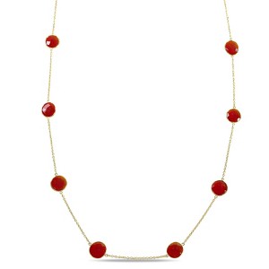 EVERLY JEWELRY | 22K Yellow Plated Sterling Silver 42 CT TGW Carnelian Station Necklace - 36 inch - 1 of 3