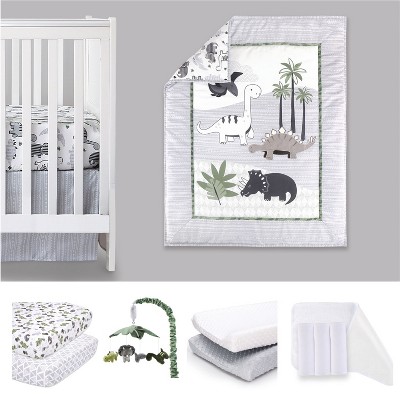 Image of The Peanutshell Dino Complete Nursery Set with Mobile: Crib Bedding, Sheets, Changing Pad Covers and Liners - 12-Piece Set