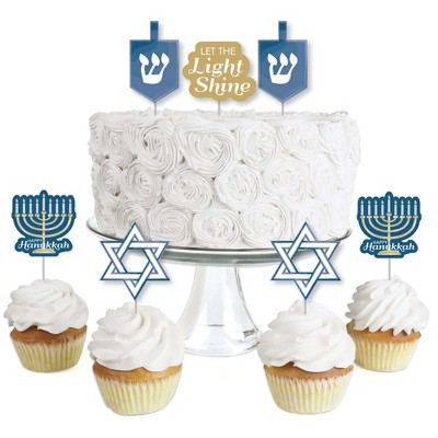 Big Dot of Happiness Happy Hanukkah - Dessert Cupcake Toppers - Chanukah Clear Treat Picks - Set of 24
