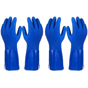 Juvale 2 Pairs Heavy Duty Rubber Cleaning Gloves for Kitchen, Dishwashing, Reusable and Cotton Lined (Medium Size, Blue) - 1 of 4