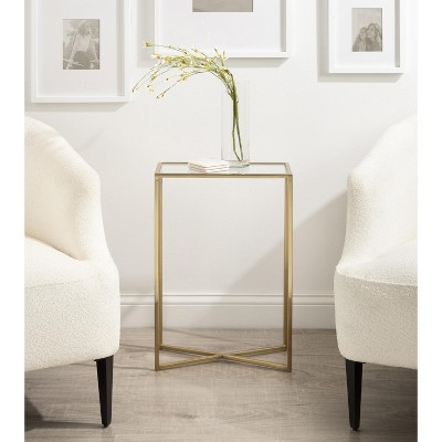 Elegant Gold and Glass 18.5" Slim Rectangular End Table
