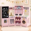 Safstar Corner Kids Play Kitchen Wooden Pretend Toy Kitchen w/ Realistic Lights PInk - 3 of 4