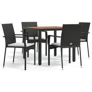 vidaXL Modern Lounge Set, 5 Piece Patio Dining Set, Outdoor Furniture with Cushions, Black Poly Rattan & Solid Acacia Wood Tabletop - 1 of 4
