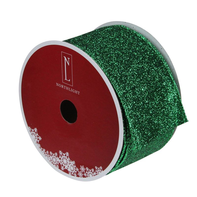 Northlight Shimmering Green Wired Christmas Craft Ribbon 2.5" x 16 Yards, 3 of 4