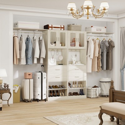 Aheaplus Set of Two 80"-120"W Closet System With Door And Wooden Drawers