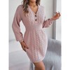 Coolmee Womens Fall Winter Mini Dress Ribbed Knit Sweater Dress Casual Long Sleeve Sexy V Neck Bodycon Short Dress - 4 of 4
