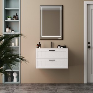 GDFStudio Fizz Modern 31.5" Wall Mounted Bathroom Vanity with Ceramic Sink and 2 Drawers - 1 of 4