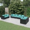 vidaXL Patio Lounge Set Outdoor Sectional Sofa Set Table Garden Poly Rattan - Black and Water Blue 6x Corner 2x Middle - 2 of 4