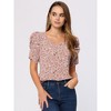 INSPIRE CHIC Women's Floral Sweetheart Neck Short Sleeve Summer Blouse - 3 of 4