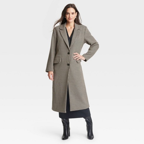 Women s Faux Wool Topcoat A New Day Black tan Houndstooth L Target