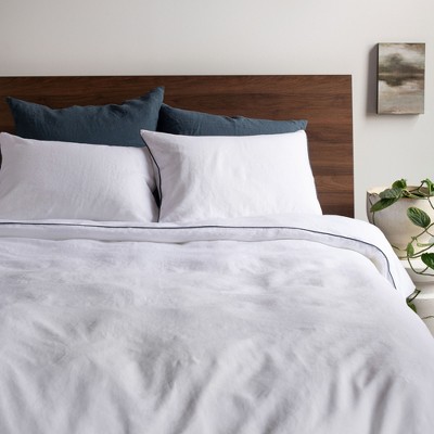 White Twin/Twin XL Linen Duvet Cover with Baltic Tipped Edges