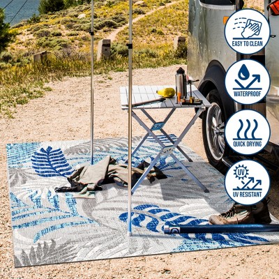 Gray and Blue Synthetic Palm Leaves 3' x 5' Area Rug