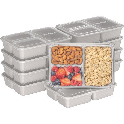 20-Piece Lightweight, Durable, Reusable BPA-Free 3-Compartment Containers - Microwave, Freezer, Dishwasher Safe