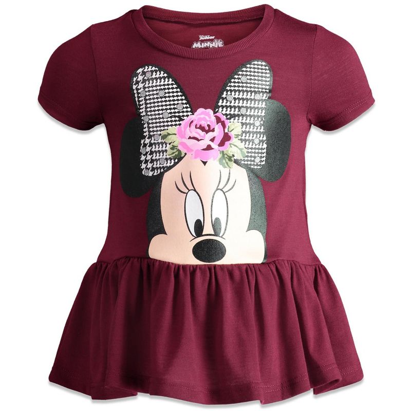 Disney Minnie Mouse Girls Peplum T-Shirt and Leggings Outfit Set Toddler to Little Kid, 2 of 10