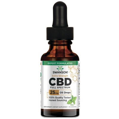 Swanson Extra Strength Cbd Full Spectrum - Mint 25 mg 1 fl oz.
