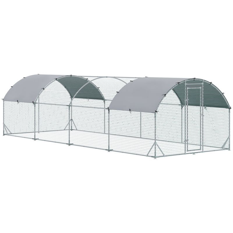 PawHut Galvanized Large Metal Chicken Coop Cage Walk-in Enclosure Poultry Hen Run House Playpen Rabbit Hutch with Cover for Outdoor, 1 of 11
