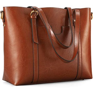 Genuine Leather Women Tote Bag Soft Handbags Vintage Shoulder Purses Fashion Top Handle Bag Large Capacity (Dark Brown) - 1 of 4