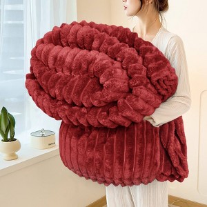 Striped Fleece Bed Blanket Queen Reversible Flannel Blankets 400 GSM Plush Warm Cozy Throw for Sofa Couch Bed Christmas Gift - COTTONPASSION - 1 of 4