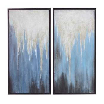 Contemporary Canvas Abstract Framed Wall Art with Black Frame Set of 2 Blue - Olivia & May