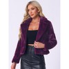 Allegra K Women's Cropped Notch Lapel Open Front Faux Fur Fluffy Coat - 2 of 4