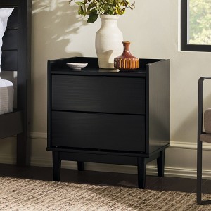 Okak 2-Drawer Bedside Table Mid-Century Modern, Solid Wood Accent Nightstand with Easy-Pull Drawers for Bedroom Small Spaces, Black - 1 of 4