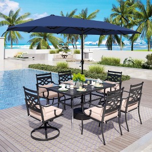Captiva Designs 8Pc Outdoor Steel Rectangle Dining Table & Cushioned Metal Chairs & Market Umbrella - 1 of 4