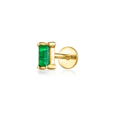 Pure Collection by Ross-Simons Baguette Emerald-Accented Single Flat-Back Stud Earring in 14kt Yellow Gold