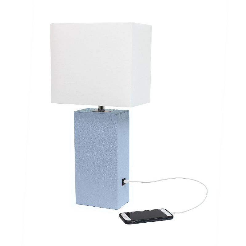 Modern Leather Table Lamp with USB and Fabric Shade - Elegant Designs, 5 of 9
