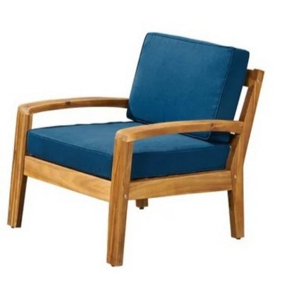 Single Outdoor Acacia Wood Patio Club Chair with Water-Resistant Cushions, Outdoor Chair with Slat Panel Design for Garden or Deck-Coolbibila