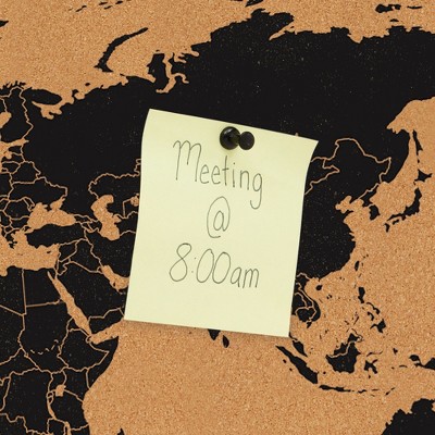 Natural Cork World Map Bulletin Board with Black Markings