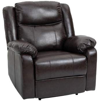 HOMCOM PU Leather Manual Recliner with Thick Padded Upholstered Cushion and Retractable Footrest, Brown