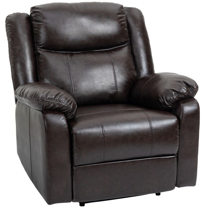 HOMCOM PU Leather Manual Recliner with Thick Padded Upholstered Cushion and Retractable Footrest, Brown, 1 of 9