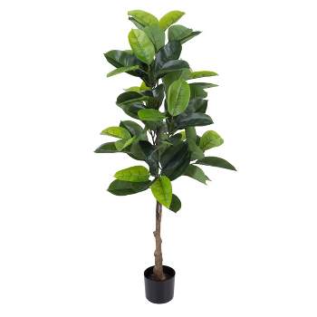 Pure Garden Artificial Rubber Plant 51-Inch Faux Tree with Natural-Feel Leaves