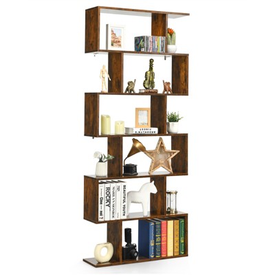 Modern 6-Tier S-Shaped Coffee Wooden Bookshelf